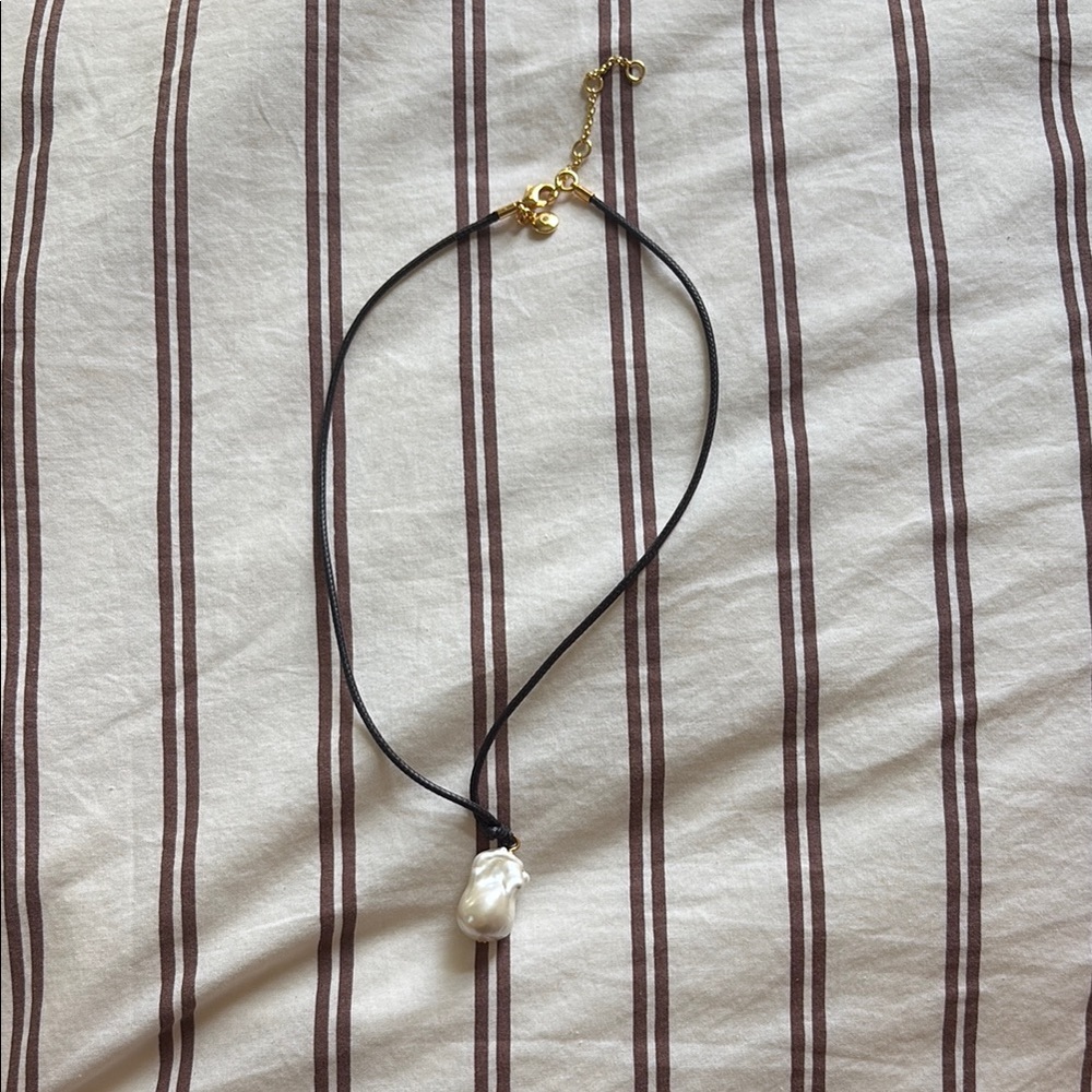 J Crew Faux Pearl and Leather Cord Necklacd